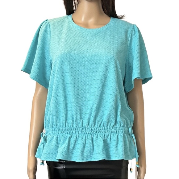 Michael Kors Women's Short Sleeves Turquoise Top Size M - Medium - NWT $98 - Picture 1 of 15